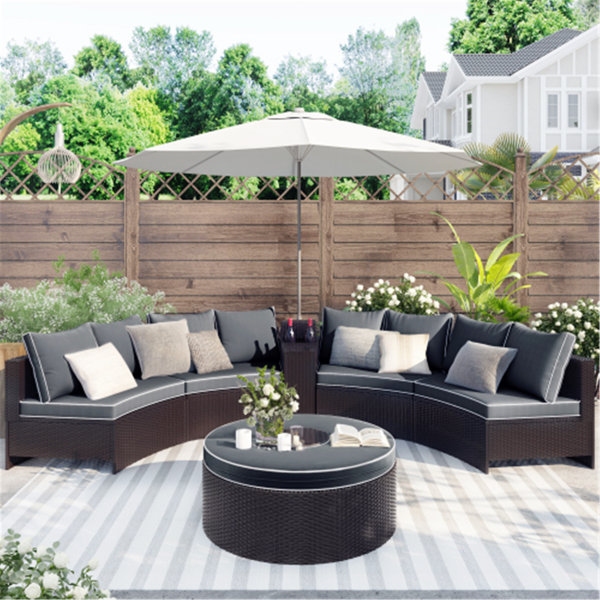 Longshore Tides 6 Pieces Outdoor Sectional Half Round Patio Sofa Set